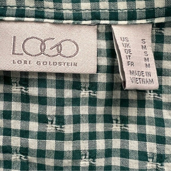 LOGO by Lori Goldstein Green Gingham Striped Ruffled Button Up Long Sleeve Small - Picture 10 of 14